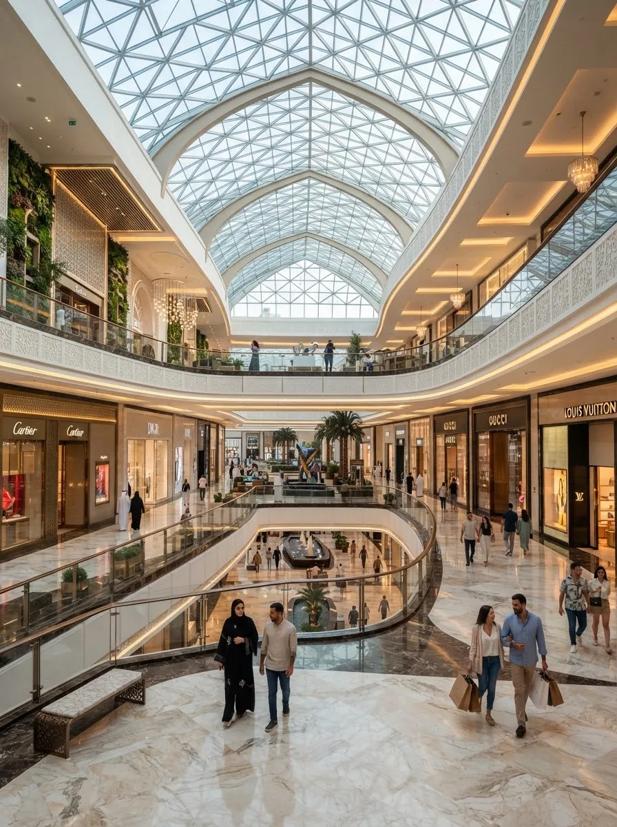 Bright shopping mall atrium